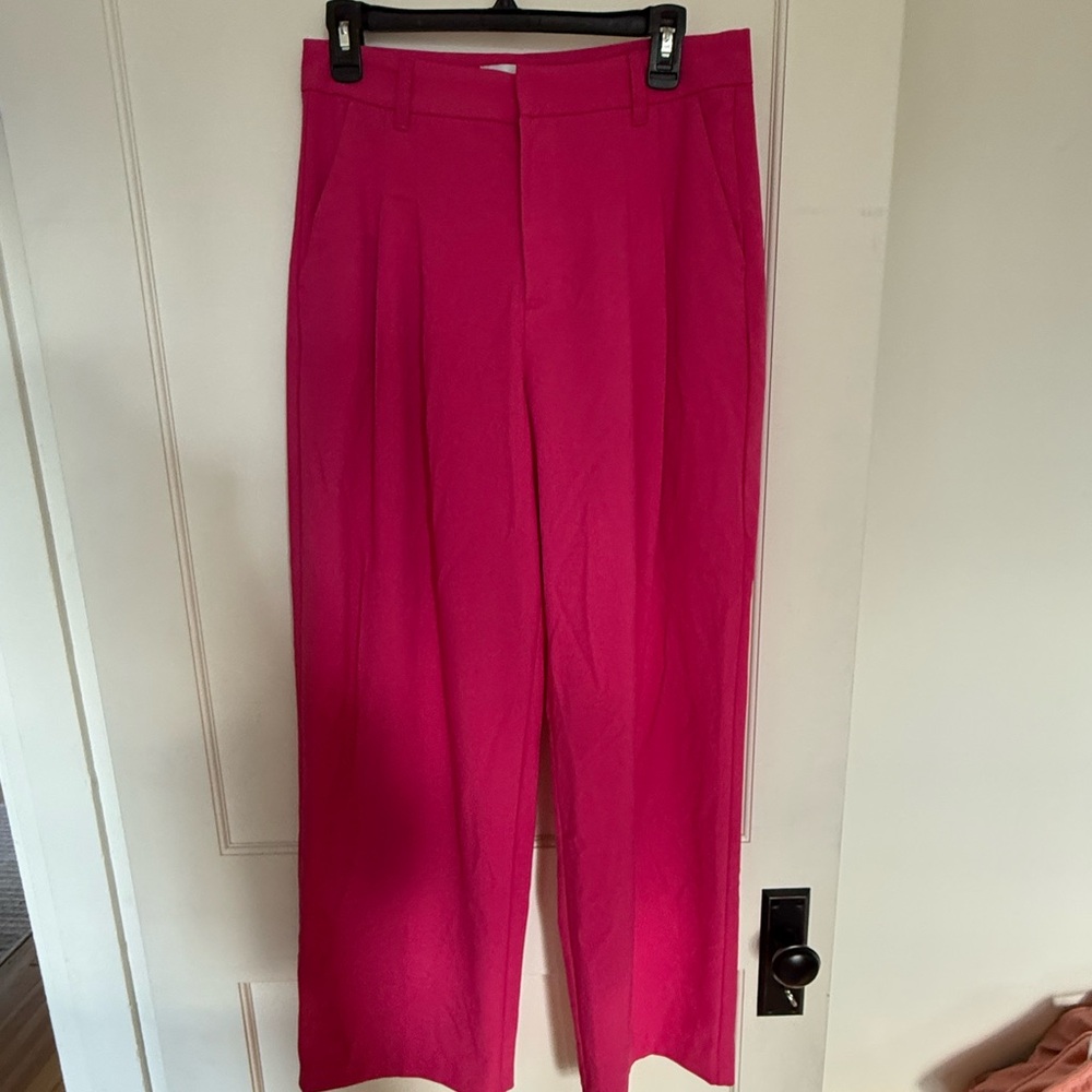 Bershka Women's High-Rise Straight Leg Trousers - Hot Pink